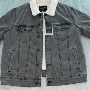 Denim jean jacket all gray w/ all white fur on inside made by Sunrise Kingdom